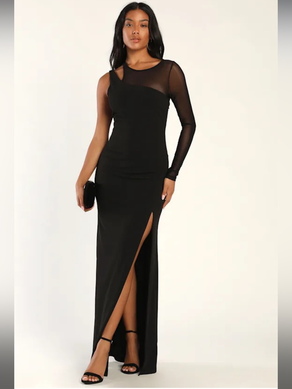 NWT - Lulus New Infatuation Black Mesh Asymmetrical Mermaid Maxi Dress - Hot!